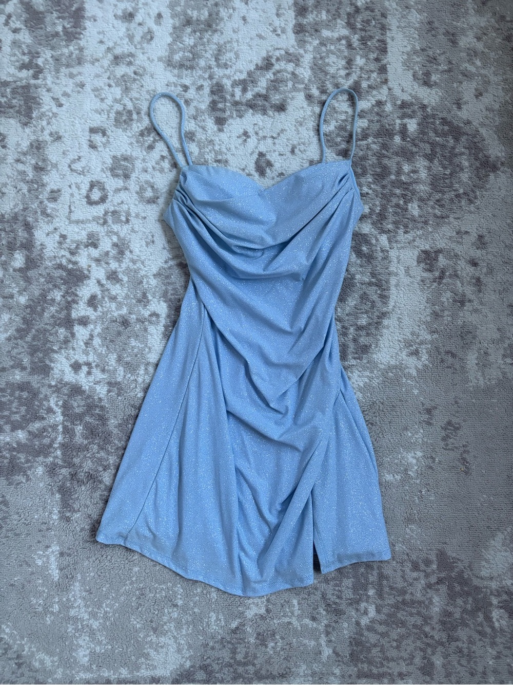 Windsor Homecoming Light Blue Sparkle Cowl Mini Dress